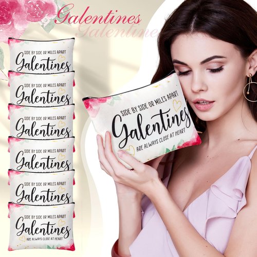 Reginary 6 Pcs Galentines Day Gifts Galentines Makeup Bag for Her Friend Appreciation Gifts Makeup Bag for Women Valentines Friends Female Sister