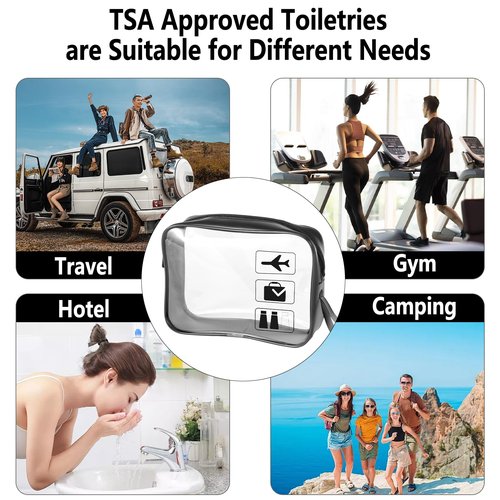 TSA Approved Toiletry Bag Carry on Airport Airline Compliant 6Pcs,6 Packs Clear Travel Bags for Toiletries,Clear Makeup Bag Toiletry bags Quart Size Traveling, Black