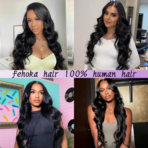 FEHOKA 4x4 Human Hair Lace Closure 16 Inch Body Wave 4x4 Human Hair Closure Can be Curly and Dyed Middle Part 100% Human Hair Closure With Baby Hair (16 Inch, 4x4 Black)