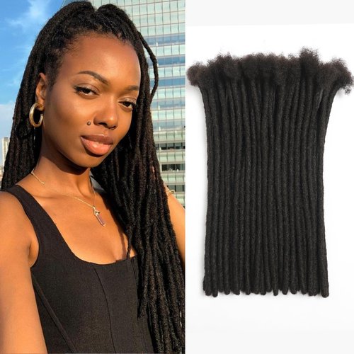 12 Inch 0.8cm Thickness Dreadlock Extensions Human Hair 30Strands 100% human hair Full handmade Loc Extensions Human Hair Can Be Curled and Bleached Dreads Extension for Men Women （ #1B）