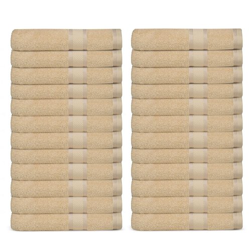 Casa Lino Face Towels & Body Wash Cloths for Showering - 100% Cotton Wash Cloths for Bathroom - Highly Absorbent & Quick Drying Washcloth Set - Cotton Washcloths 24 Pack (12" x 12") - (Linen Brown)