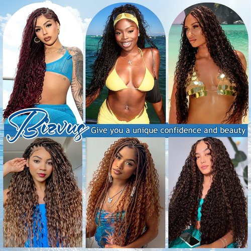 BIZVUS Human Braiding Hair for Boho Braids 110g Curly Boho Hair for Braiding Knotless 12A Wet and Wavy Bulk Bohemian 3 Bundles/Pack Deep Wave 100% Human Hair Extensions Natural Color 18inch