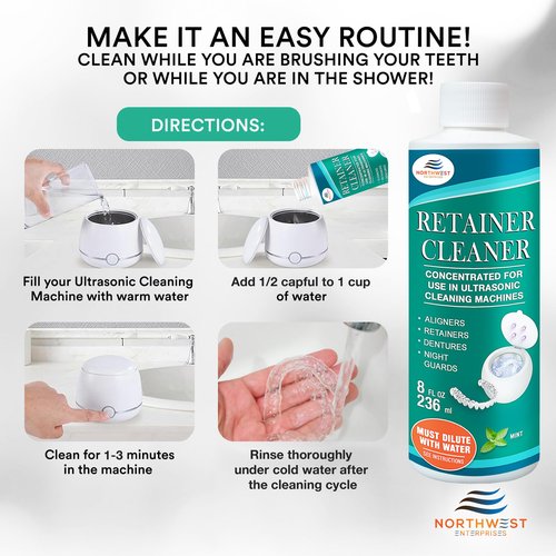 Ultrasonic Retainer Cleaner Solution Concentrate - Ultrasonic Denture Cleaner for Ultrasonic Machines - Cleans Mouthguards, Invisalign, and Nightguards - Updated Formula (Mint) (16 Ounces)