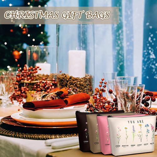 Frienda 24 Pcs God Says You Are Cosmetic Bags for Women Bible Verse Floral Makeup Case Inspirational Religious Bags Affirmations Christian Gifts for Back to School Birthday Holidays(Natural Color)