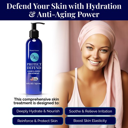RemeVerse Protect & Defend Hand and Body Treatment Lotion - Moisturizer for Chemotherapy and Sensitive Skin - Hydrating and Nourishing Body Skin Care - Gentle & Fragrance-Free - Made in USA - 8 oz