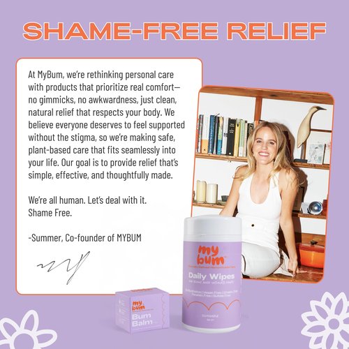 MyBum Bum Balm for Hemorrhoids - Soothing & Moisturizing Relief with Shea Butter, Arnica, and Coconut Oil for Sensitive Skin, Non-Sticky Comfort with Calming Botanicals & Essential Oils