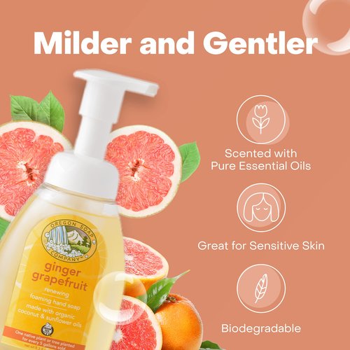 Oregon Soap Company - Foaming Hand Soap, Hand Soap Refills and Self Foaming Liquid Hand Soap, Liquid Hand Soap Bulk for Hand Wash, Ginger Grapefruit, 8.3 Oz, 3 Pack
