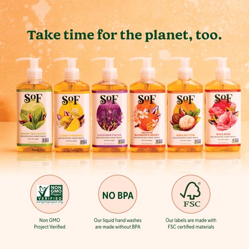 SoF Nourishing Hand Wash - With Moisturizing Sea Algae, Coconut & Olive Oil- Vegan & Non GMO- Free From Phthalates, Sulfates & Parabens- Orange Blossom & Honey - 8 oz Bottle 6 Pack