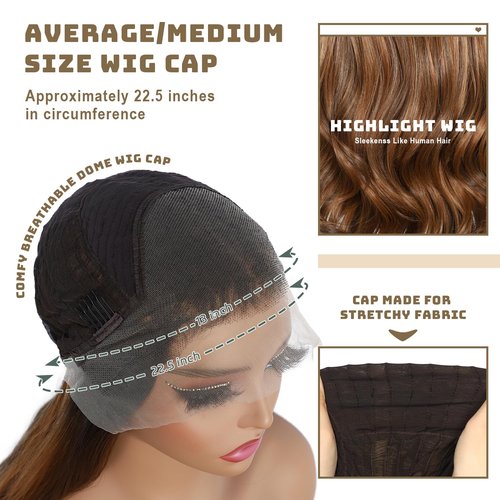 BABEHERS Honey Brown Lace Front Wig 13x4 Pre Plucked Body Wave Synthetic Lace Front Wig for Women Highlight Heat Resistant Hair 22 Inch Daily Use