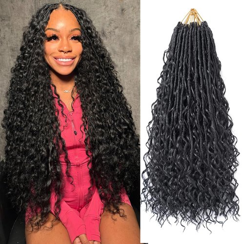 9 Packs Crochet Hair 24Inch Goddess Locs with Curly Ends Long Bohemian River Pre Looped Crochet Hair for Black Women(24inch,1B)