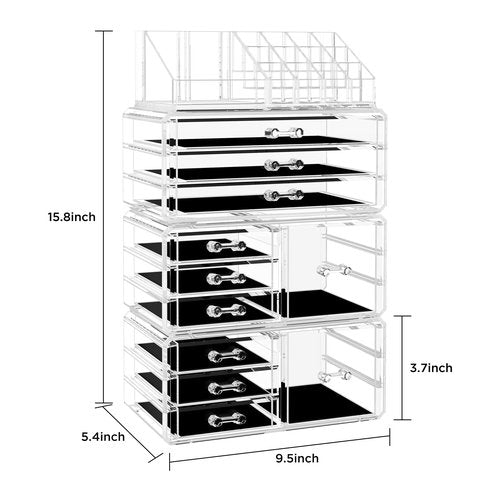 HBlife Acrylic Clear Dustproof Makeup Storage Organizer Drawers Large Skin Care Cosmetic Display Cases for Bathroom Stackable Storage Box with 11 Drawers for Vanity (Clear)