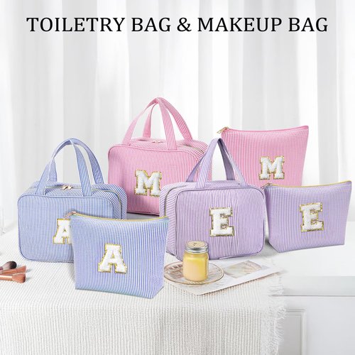 YOOLIFE Hanging Toiletry Bag for Women - Travel Toiletry Bag Makeup Bag, Portable Toiletries Cosmetic Bag, Airplane Travel Essentials - Letter T, Pink