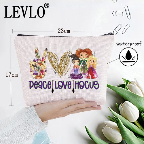 LEVLO Witch Sisters Cosmetic Make Up Bag Movie Witch Gift Peace Love Witch Makeup Zipper Pouch Bag For Friend Family(Peace Hocus)