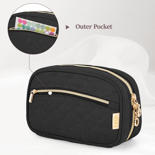 LUXJA Essential Oil Organizer -Holds 10 Bottles (5ml-15ml, Also Fits Roller Bottles), Travel Case for Essential Oils with Zipper Pockets (Bag Only), Black