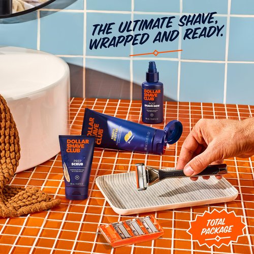 Dollar Shave Club | The Total Package Gift Set | 4 Swift Rinse Refill Cartridges, 1 Heavy Metal Handle, 1 Prep Scrub 3 ounce, 1 Shave Butter 3 ounce, 1 Post Shave Dew 3.4 ounce, Razors for Men