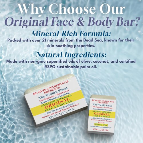 Dead Sea Warehouse - Dead Sea Salt Soap Bar - Original Face & Body Bar - Hydrating Mineral Soap for All Skin Types, Fragrance-Free - 2 Pack - 5.2 oz