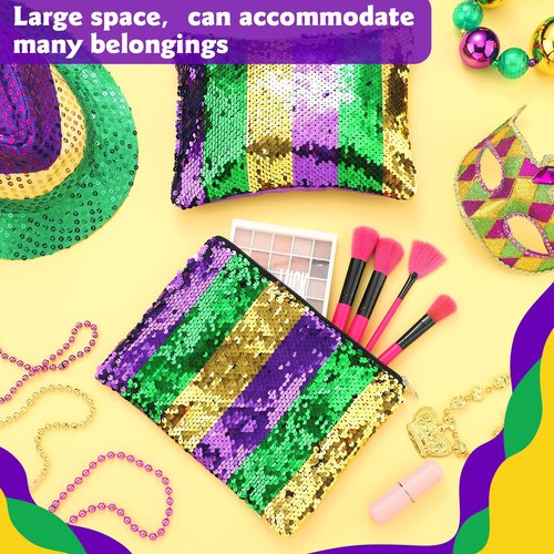 Reginary 8 Pcs Mardi Gras Sequin Makeup Bags Masquerade Parades Cosmetic Canvas Bags Canvas Gifts for Travel Women Carnival Gifts