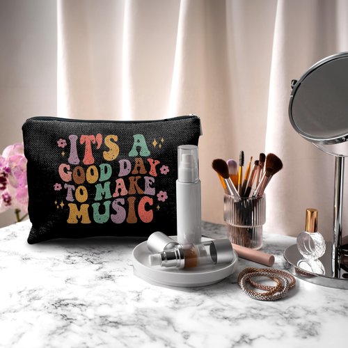 Nogrit Music Lover Makeup Cosmetic Bag,It's a Good Day to Make Music Groovy Colorful Makeup Travel Toiletry Bag,Gifts for Music Lovers Musicians Singers