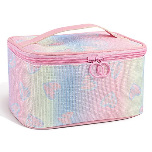 DALINEEYI Makeup Bag, Travel Makeup Case Organizer With Handle and Divider, Make Up Box for Women, Cute Cosmetic Bag for Girls Sister Gifts