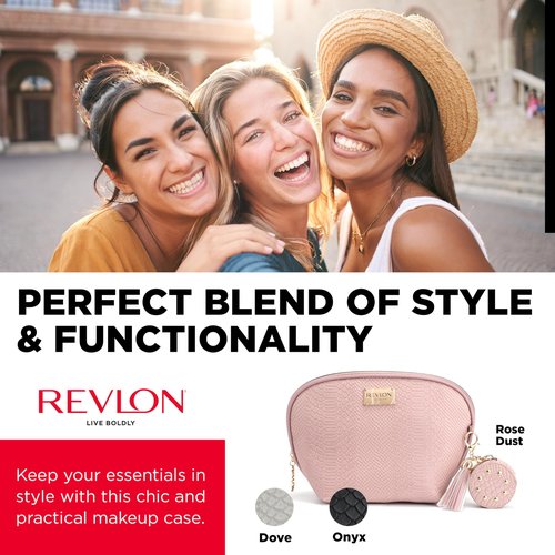 REVLON Croc Embossed Makeup Pouch, Small Makeup Pouch, Travel Makeup Organizer with Tassel & Mirror Keychain, Cosmetic Bag, Mini Makeup Case with Pockets, Gifts for Women, Ladies, or Teen Girls, Rose