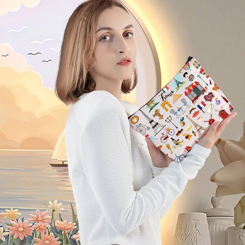 LEVLO France Travel Culture Gift French Theme Travel Pouch Bag Paris Landmarks Gift French Souvenir Gift (France)