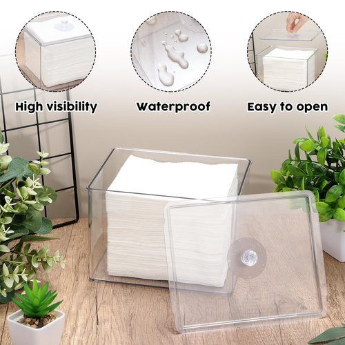 Rainmae Disposable Face Towel Holder with Lids, Disposable Face Towel Holder Bin, Face Napkins Storage Case, Custom Made for Clean Skin Club Face Towels Holder for Home and Makeup Organization