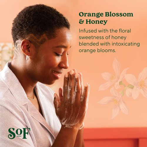 SoF Nourishing Hand Wash - With Moisturizing Sea Algae, Coconut & Olive Oil- Vegan & Non GMO- Free From Phthalates, Sulfates & Parabens- Orange Blossom & Honey - 8 oz Bottle 6 Pack