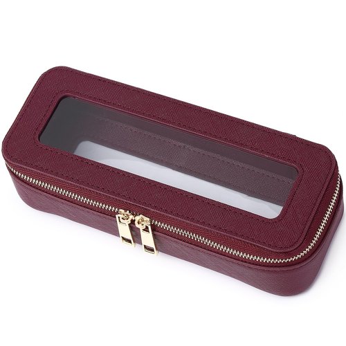 Pinkmik Makeup Brush Case Clear Travel Cosmetic & Toiletry Bag Small Makeup Bag with Zipper Purse Organizer Car Essential Bag for Women (X/Burgundy, SLIM)