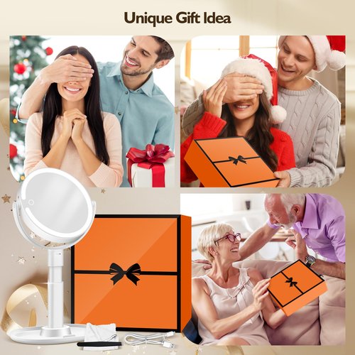 MOMOKUBA Makeup Mirror with Lights, 30X Magnifying & Height Adjustable, Lighted Magnifying Mirror with 3 Light Modes and Stepless Dimming, Vanity Mirrors for Bathroom, Birthday Gift for Women, White