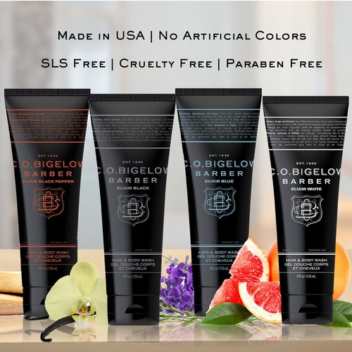 C.O. Bigelow Elixir Black Hair & Body Wash for Men, Pack of 2 Musk & Vanilla Scented Men's 2 in 1 Shampoo & Body Wash, 8 Fl Oz