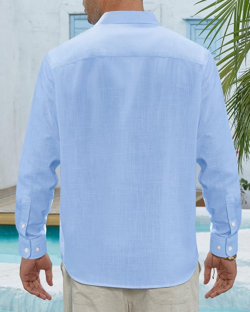 J.VER Men's Half Sleeve Linen Shirt Solid Casual Button Down Shirts Summer Beach Tops with Pocket Light Blue XX-Large