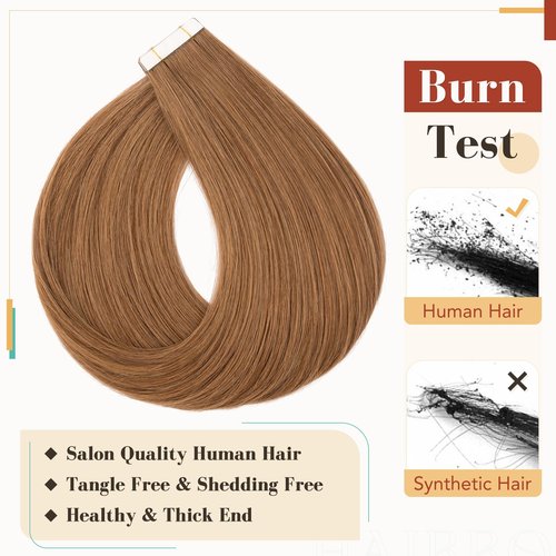 Hairro Tape In Human Hair Extension Remy Tape Ins Glue In Hairpieces Skin Weft Tape On Hair Extensions Long Straight Strong Double Sided Tape Hairpieces For Women 16 inch 50g 20pcs #06 Light Brown