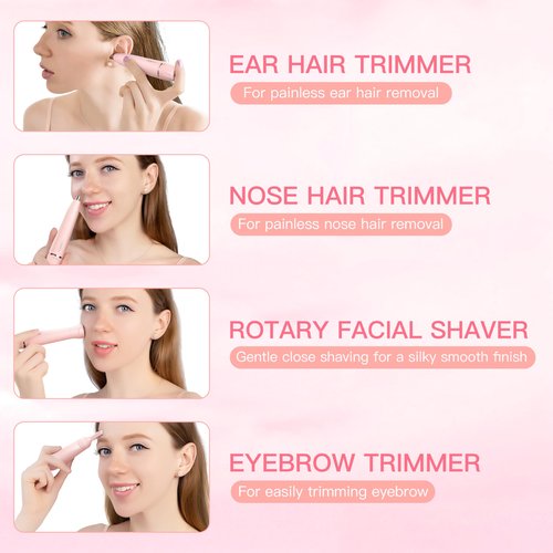 HEBECA Nose Hair Trimmer for Women, 3in1 Electric Eyebrow Trimmer Waterproof Facial Hair Removal Rechargeable Hair Shaver Razor for Nose Ear Eyebrow Peach-Fuzz Lips Chin FT3001 Pink (Pink)