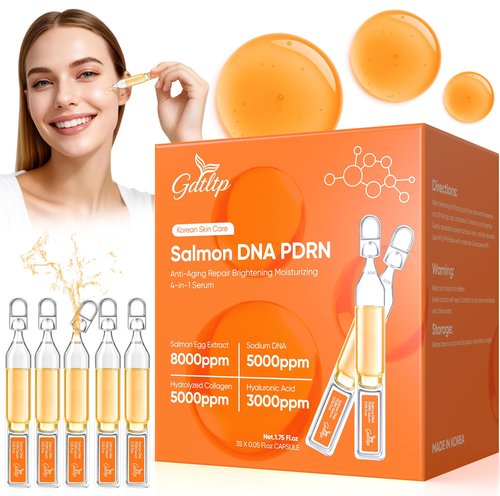Salmon DNA Serum, Anti-Wrinkle PDRN Serum, 8000ppm Salmon Egg Ampoule, Collagen, Glutathione, Niacinamide, Hyaluronic Acids, Vitamin E - Korea Skin Care for Anti-Wrinkle & Brighten, 0.05 fl.oz x 35e