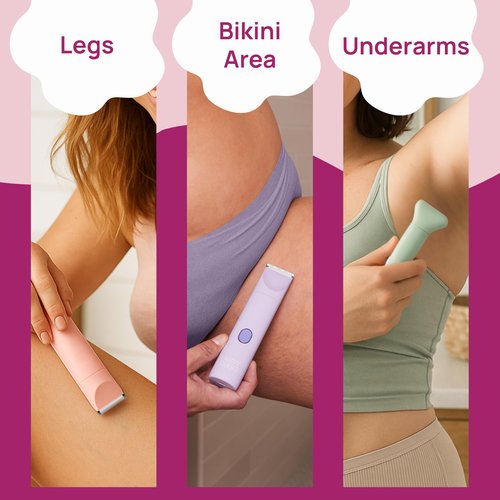 HAPPY CURVES Smoothie 2.0 Bikini Trimmer - Electric Razor for Women, Waterproof Hair Groomer with Adjustable Guards, Personal Shaver for Pubic Hair, Ladies Intimate Shaver and Body Trimmer (Berry)