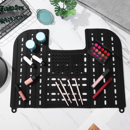 HOLIDYOYO Foldable Silicone Sink Cover Makeup Pad 21.65X16.92 Inches Bathroom Sink Organizer Mat with Drainage for Brush Cleaning and Drying