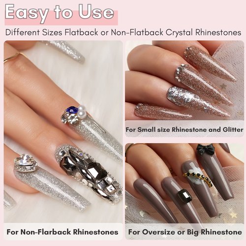 Makartt Nail Tips Nail Glue with Nail Rhinestone Glue Gel Bundle, 40PCS Nail Glue for Acrylic False Nail Tips, Super Strong Gem Glue Gel 1.06oz Nail Lamp Needed for Nail Glitter Jewels Crystals