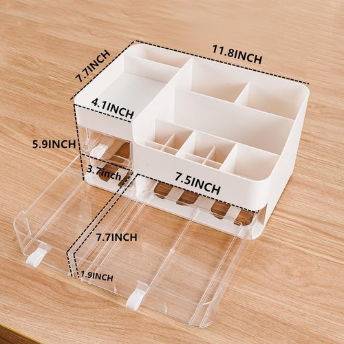 KLGO Makeup Organizer and Storage Cosmetic Display Case With 3 Clear Drawers Skincare Organizer for Bathroom Make Up Stand for Vanity Lipsticks, Jewelry, Nail Care, Eyeshadow, Skincare