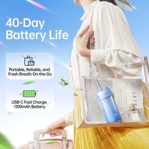 PERSMAX Water Flosser for Orthodontics Teeth Cleaning - Portable Electric Oral Irrigator Pick for Braces, Travel, Kids, with 3 Modes 8 Pressure Settings, 8 Tips, 150ML, IPX7, Gradient Blue