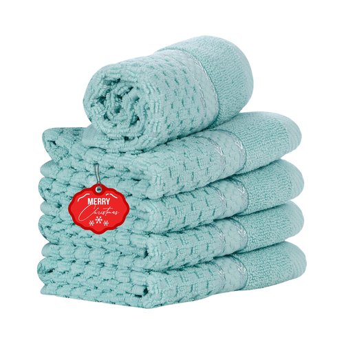 Ample Decor Mint Green Wash Cloth Set of 5 100% Cotton - Quick Dry, Highly Absorbent, Popcorn Textured - Mulaayam Collection - 12 X 12 Inch