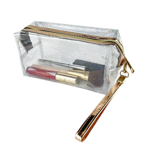 6Pcs Waterproof Cosmetic Bags PVC Transparent Zippered Toiletry Bag with Handle Strap Portable Clear Makeup Bag Pouch for Bathroom, Vacation and Organizing