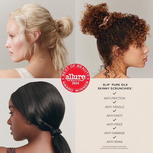 slip Skinny Scrunchies in Candy Cane Ornament Packaging: Anti-Crease, Anti-Breakage Slipsilk™ Design Protects Delicate Hair | Includes 4 Pure Silk Scrunchies