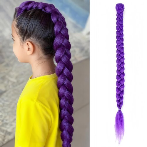 HAITOO Purple Hair Extensions for Braids, 26 Inch Extra Long Braided Ponytail Extension Easy Clip in Ponytail for Cosplay Stage Party Halloween Costume (26 Inch Ponytail)