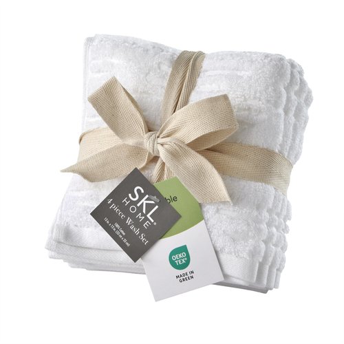 SKL Home CloudSoft Cotton Luxury 4-Piece Washcloth Set, White