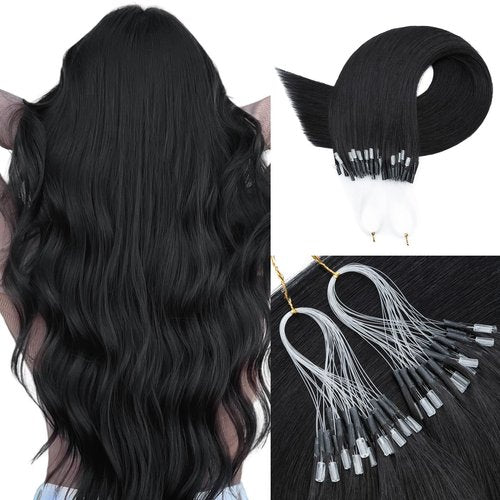 S-noilite Micro Link U Tip Hair Extensions Human Hair Jet Black K Tips Hair Extensions Human Hair Keratin U Tip Hair Extensions Straight 18 Inch 50 Strands 50g