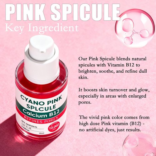 Cyano Pink Spicule Serum + Picotonic Shot Ampoule Duo - With Alpha Arbutin, Niacinamide, Calcium, Pore Tightening Refines Pores Tightening Serum, Moisturizing, Firming, Skin Tone & Skin Clarity