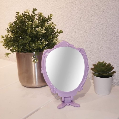 VrHere MirriM Embossed Butterfly Handheld Mirror with Folding Handle, Princess Style Girls Mirror with Handle, Purple