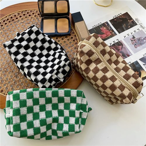EYNDYN 8pcs Checkered Makeup Bag Cosmetic Bag for Women,4Pcs Large Capacity Y2k Makeup Bags and 4Pcs Pencil Case Makeup Brushes Storage Bag Travel Toiletry Bag Organizer