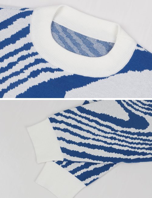 Yimoon Mens Oversized Graphic Sweaters Crewneck Y2K Unisex Vintage Aesthetic Knitted Long Sleeve Jumper Tops(Blue-L)