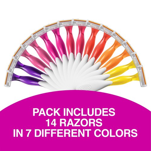 BIC Soleil Smooth Colors Women's Disposable Razors With Aloe Vera and Vitamin E Lubricating Strip, 3 Blades, 14 Count and 10 Count